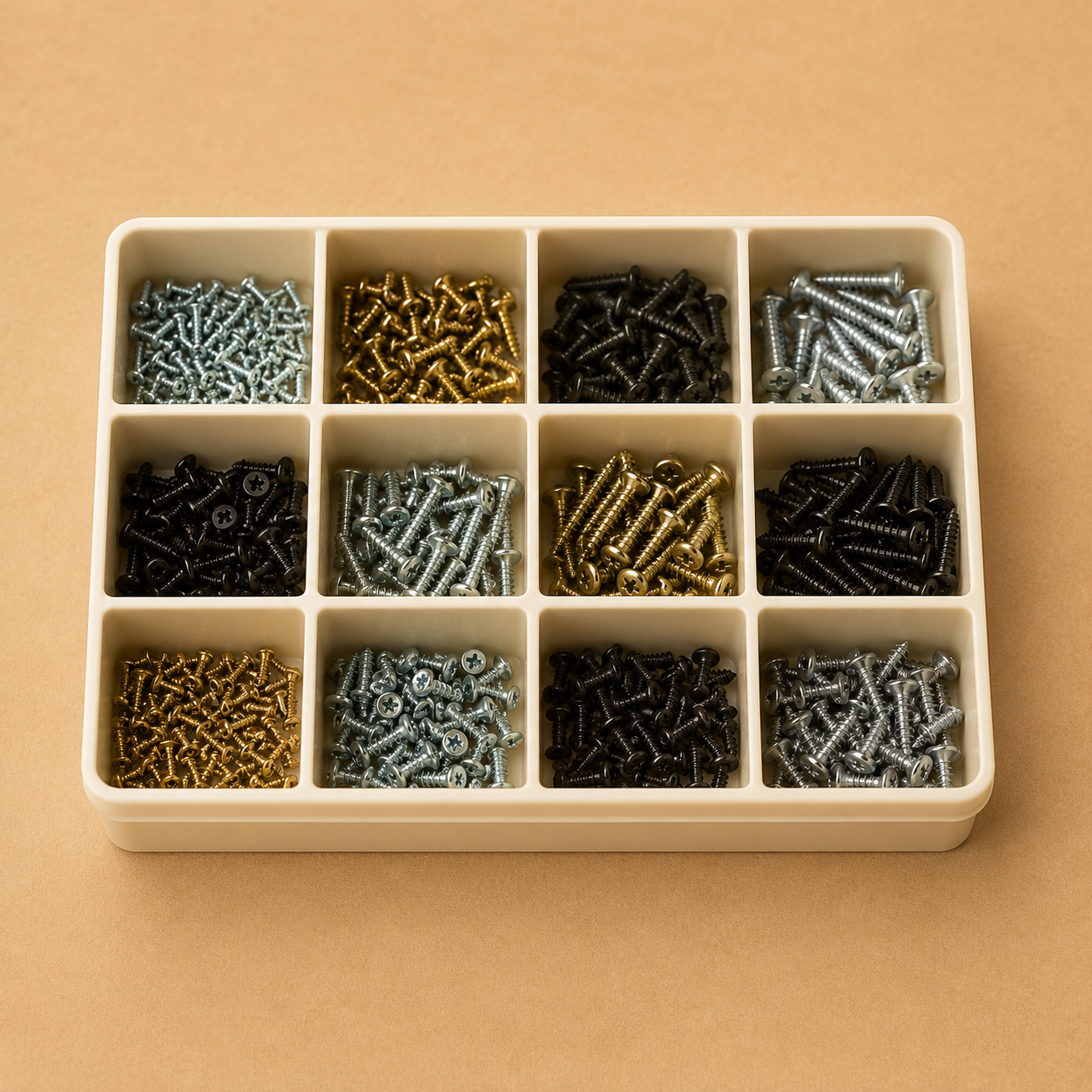 Bench Starter Grid Tray — Twelve cells to end the loose-screw pile.