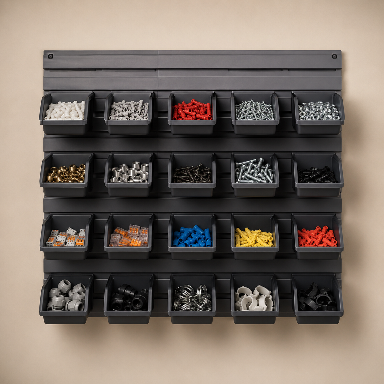 Wall-Mount Louvre Bin Panel — Get the bench back — put parts on the wall.