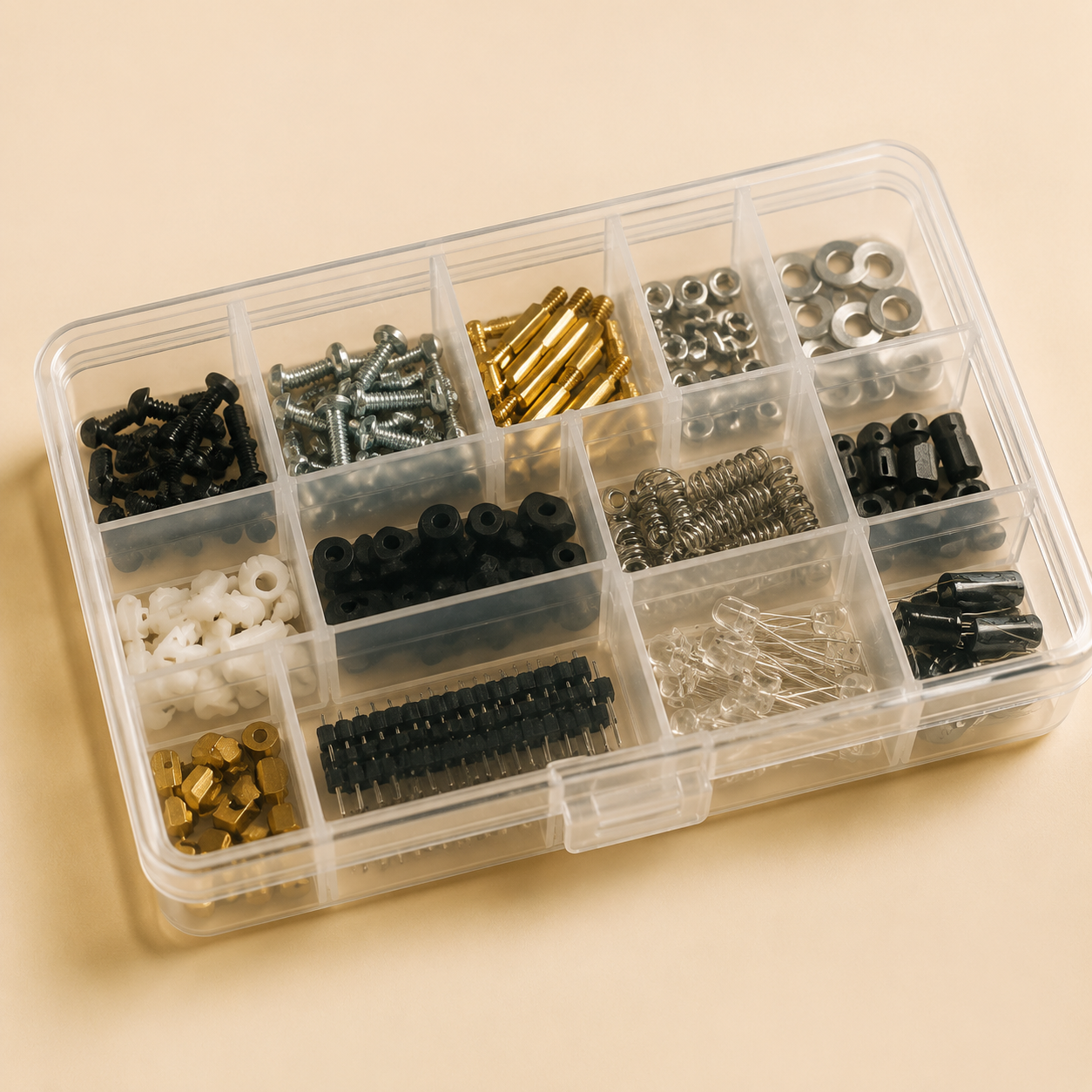 Small-Parts Divider Box — Move the walls, keep the order.